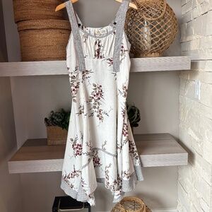 NWOT Linen Summer Dress  Peasant Print on Creme